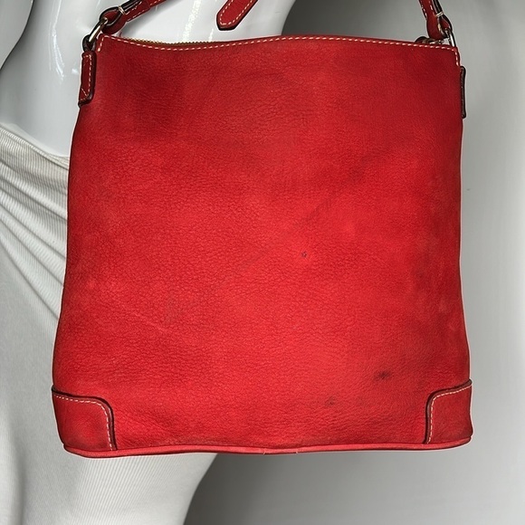 Dooney & Bourke Florentine Letter Carrier Red Suede Crossbody Bag - Picture 4 of 13